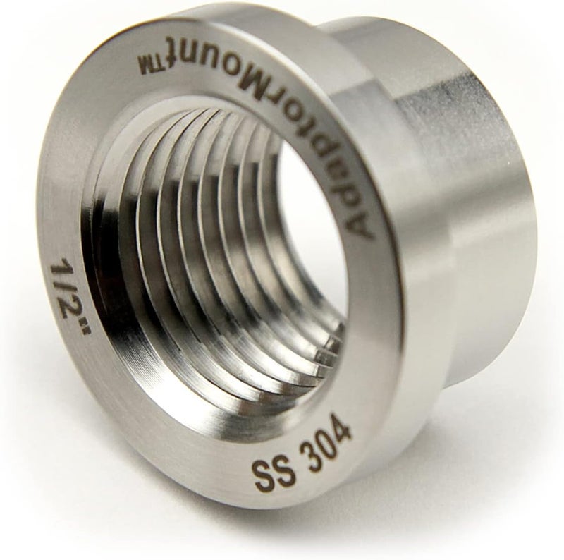 AdaptorMount G 1/2" (BSPP) Stainless Steel 304 Female Threaded Stepped Weld Bung Mounting Fitting (OD 1.0") with Top Head (OD 1.2") - Image 3